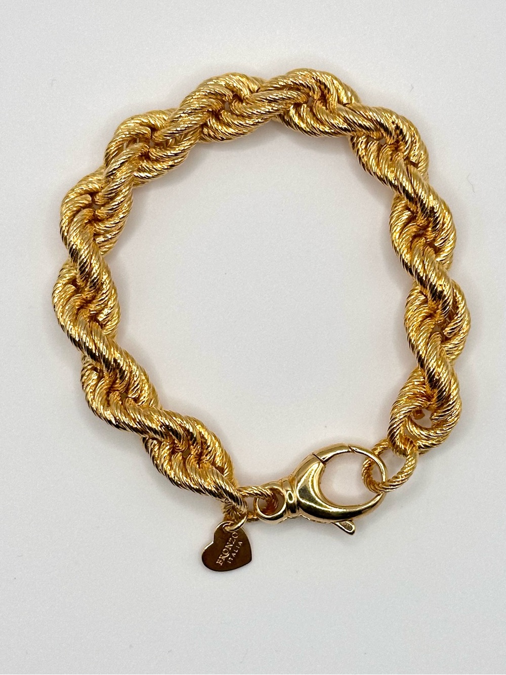 BRONZO Milor Italy Gold Plated Chunky Wide Rope Twisted Chain Bracelet 6.5”